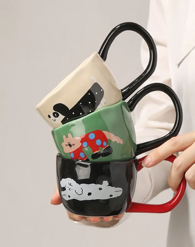 Cute Porcelain Big Handle Mug Animal