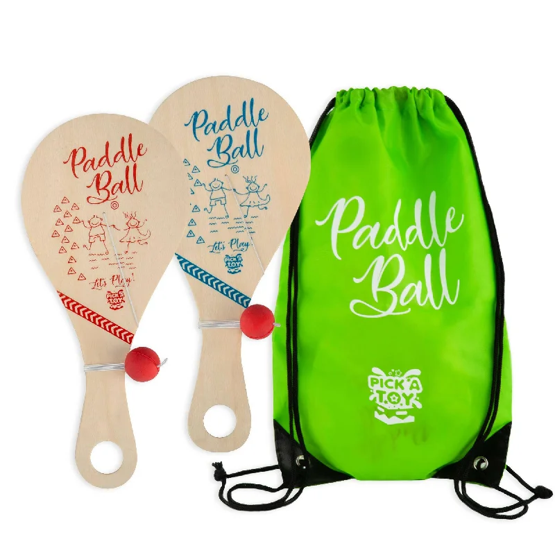 Wooden Paddle Ball Toy With Carry Bag Set