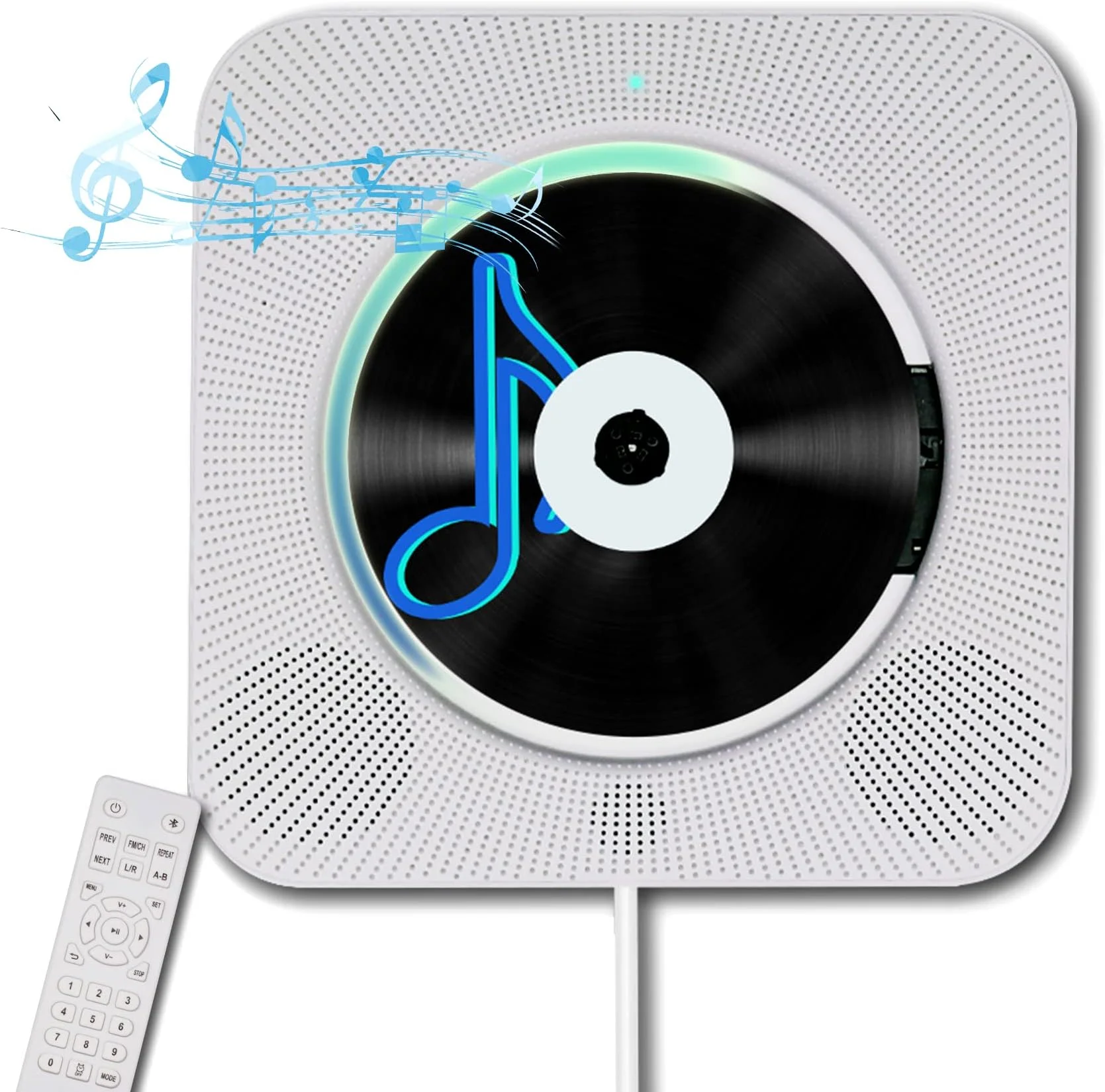 Portable Wall-Mount CD Player with Bluetooth – HiFi Speaker, Remote Control, FM Radio, LCD Display