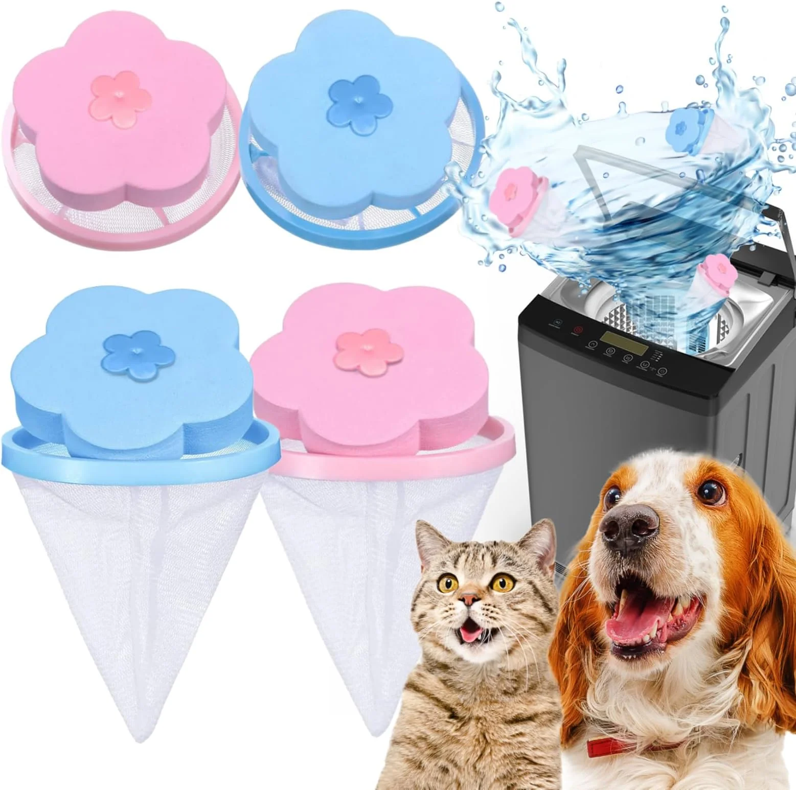 4 pic Plum Flower Laundry Hair Catcher – Reusable Floating Lint Filter Bag