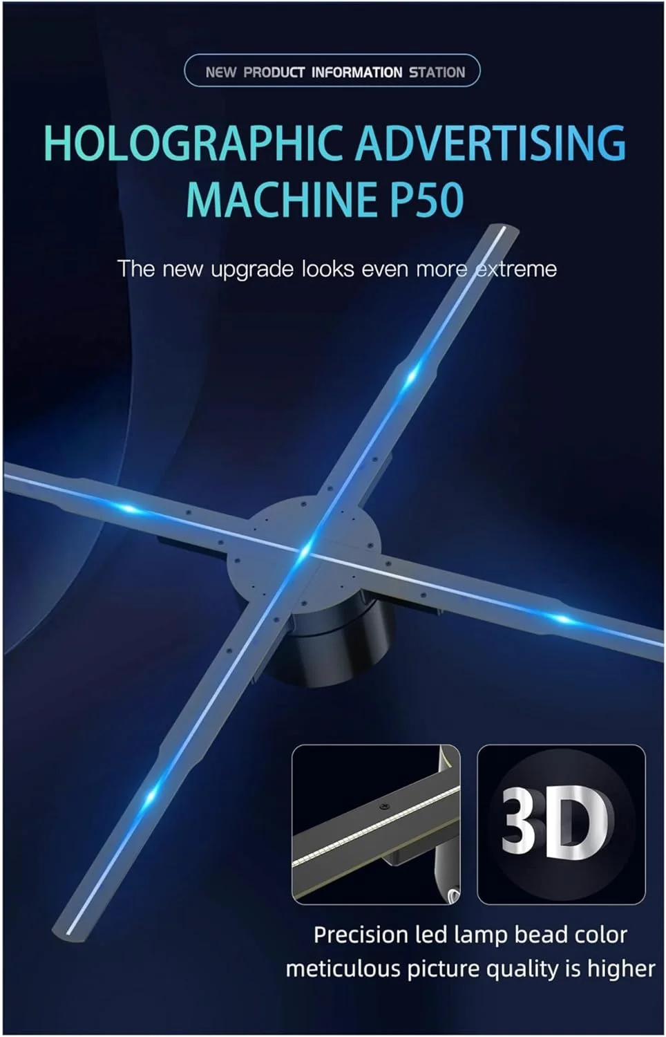 3D Hologram Fan – 50cm WiFi LED Display Projector, HD Video & Logo Player for Advertising