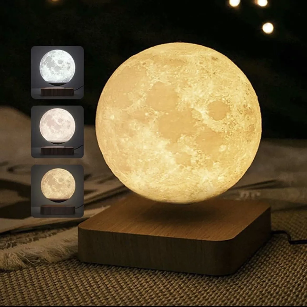 Levitating Moon Lamp Floating Spinning 3D Printing LED Moonlight Wooden Base