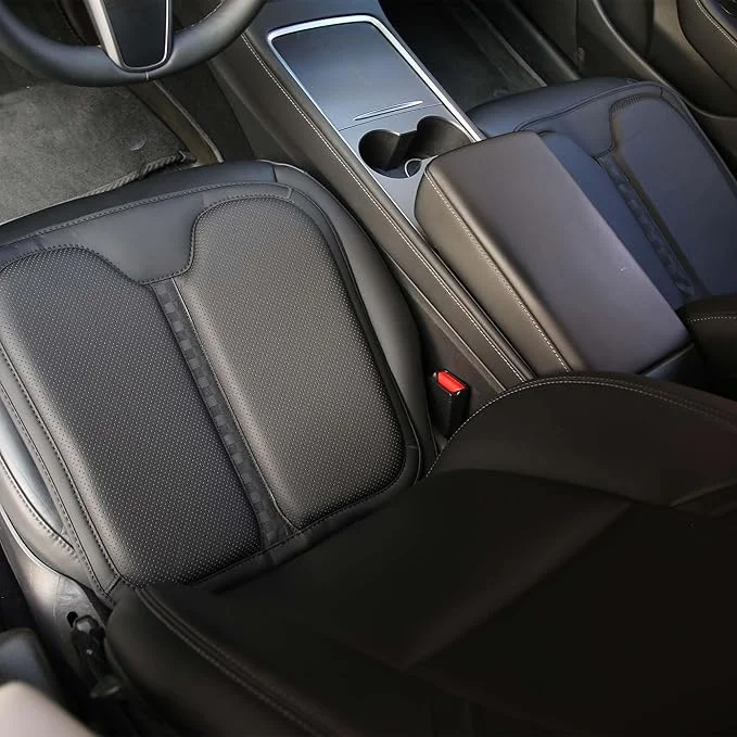 Car Seat Cushion Memory Foam for Car Seat Driver, Office Chair, Wheelchair Premium Nappa Leather Cushions Universal Fit Seat Cushion for Car Sedans SUV Truck (2 Packs/Black)