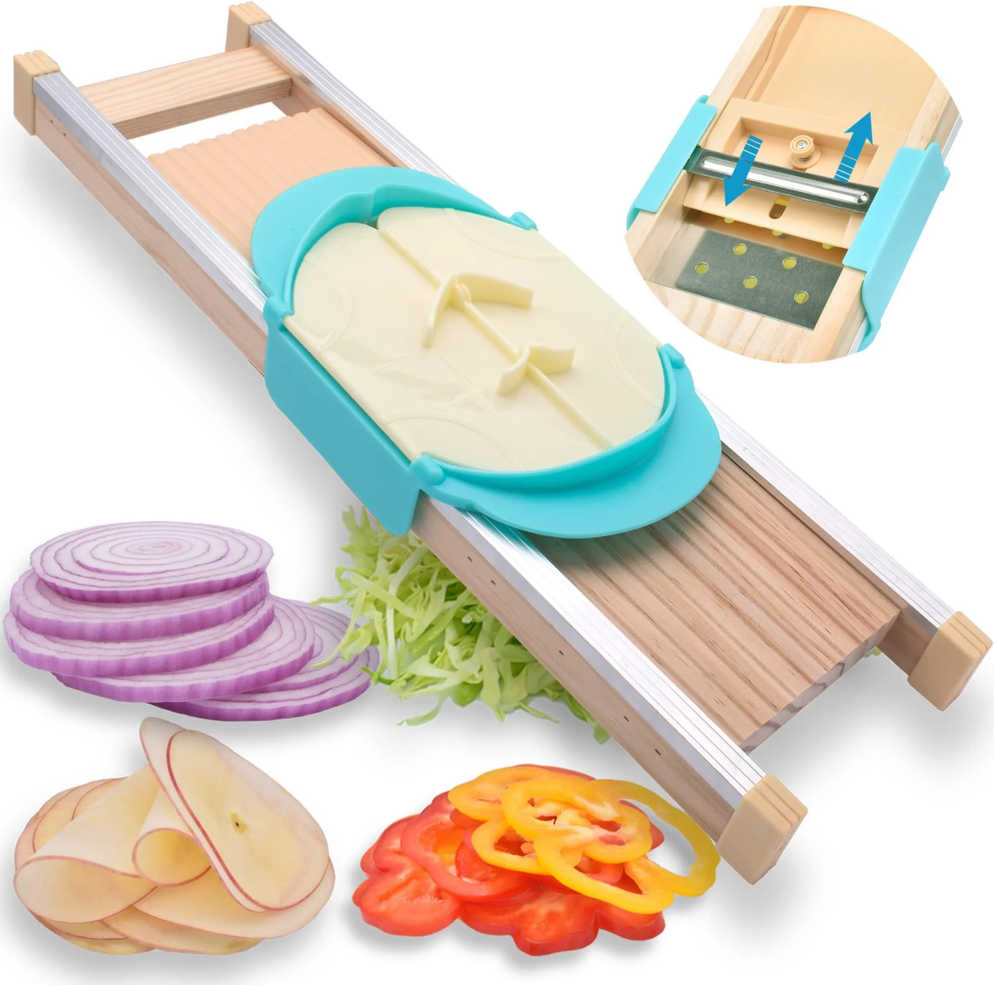Mandoline Slicer for Vegetables – Adjustable Wooden Cutter for Potatoes, Onions & More Mandoline Slicer for Vegetables – Adjustable Wooden Cutter for Potatoes, Onions & More
